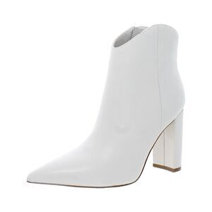 MARC FISHER Womens White Lezari Pointy Toe Block Heel Leather Booties 5.5 M